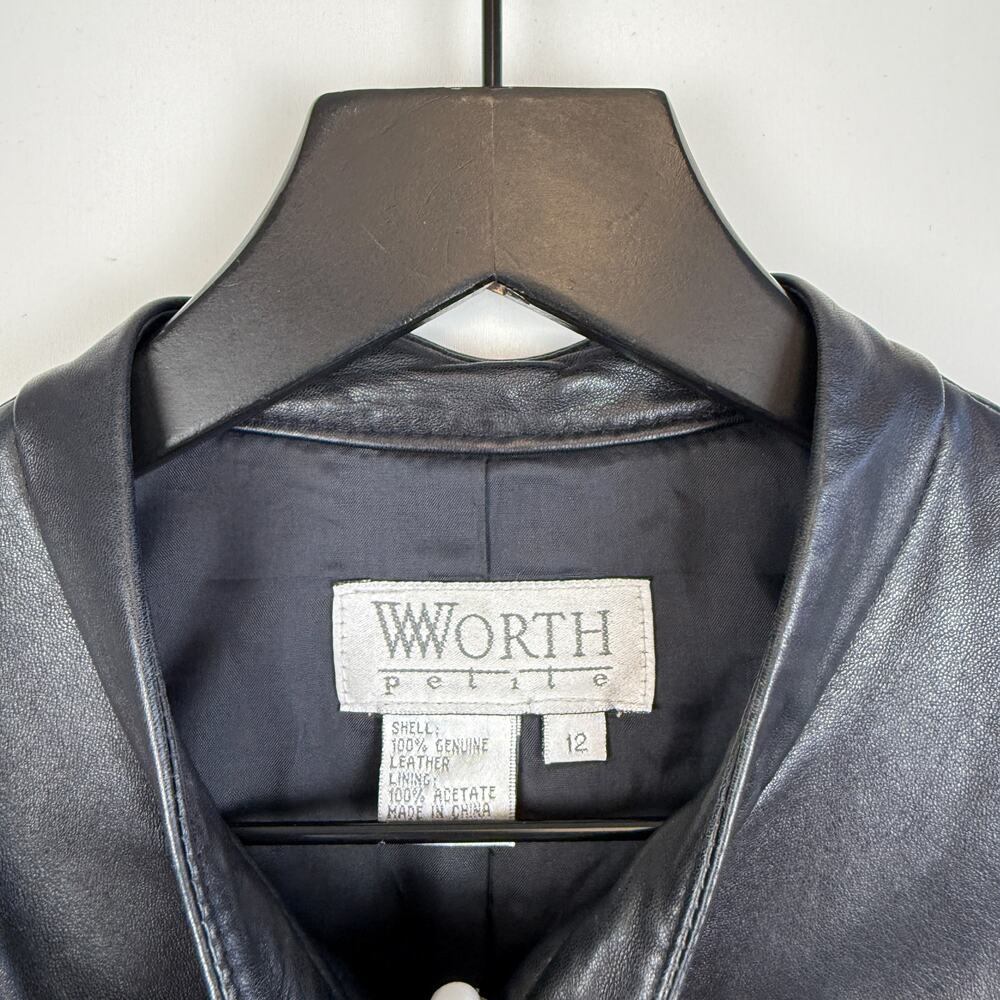 WORTH Luxury 100% Leather Womens Jacket Black - Size 12P Petite - Picture 6 of 11